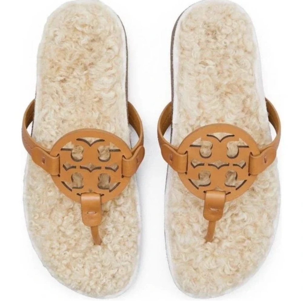 Tory Burch Miller Cloud Genuine Shearing Flip Flop Flats Leather Sandals Size 9